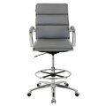 Interion By Global Industrial Interion Antimicrobial Bonded Leather Modern Ribbed Executive Stool, Charcoal Gray 695641GY-AM